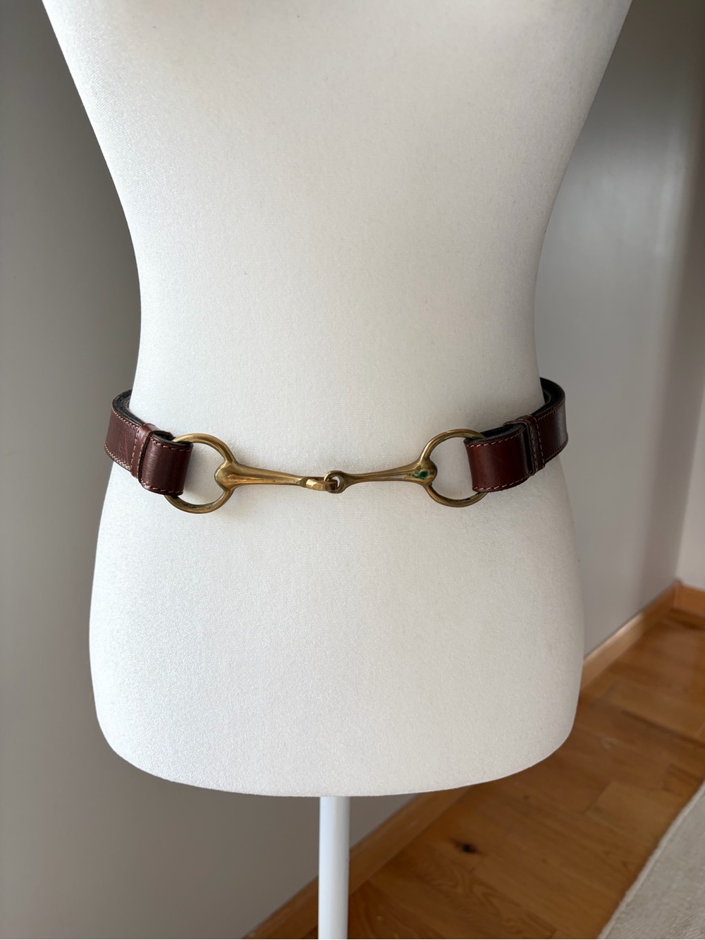 BRASS SNAFFLE BIT Buckle On  1” Brown Leather BELT Size M Adjustable Equestrian